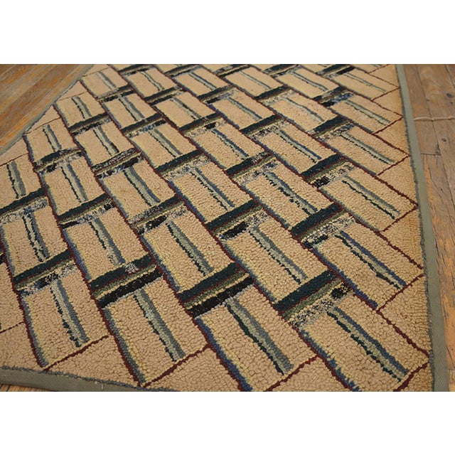 1930s Taupe Geometric Antique American Hooked Rug 2'3" X 6' Handknotted Wool Carpet For Sale - Image 13 of 14