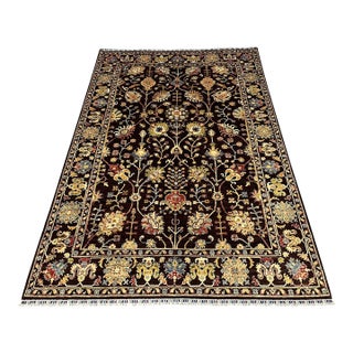 Black and Gold Afghan Sultani Wool Rug, Natural Dye Persian Floral Design, 6′7″ × 9′8″ For Sale