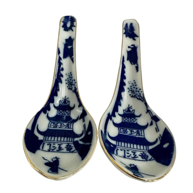 Metal Pair of Bleu De Hue Porcelain Spoons - a Pair For Sale - Image 7 of 7