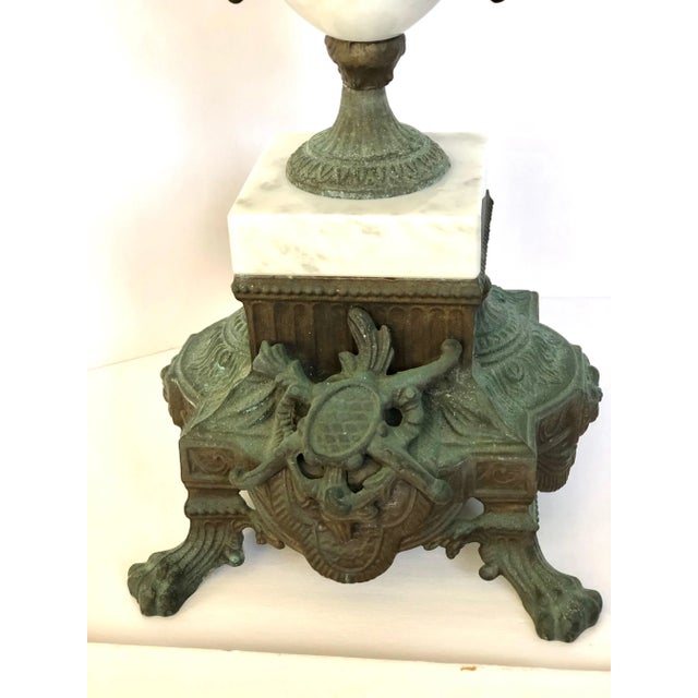 Mid 20th Century Pair of Italian Brevetto Marble Candelabras/Unlacquered Brass For Sale - Image 5 of 10