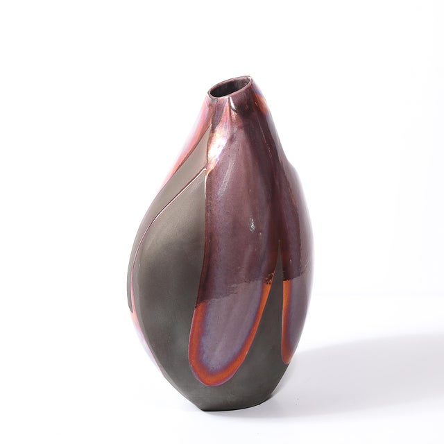 Mid-Century Organic Glazed Gray & Violet Ceramic Studio Vase Signed Tony Evans For Sale - Image 11 of 15