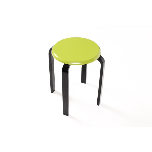 Wood Vintage Mid Century Post Modern Bentwood Stacking Stools — Lime Green + Black Lacquer — Set of Two For Sale - Image 7 of 7