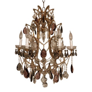 Huge Antique Venetian 6 Arm 7 Lite Beaded Rare Prisms Birdcage Chandelier For Sale