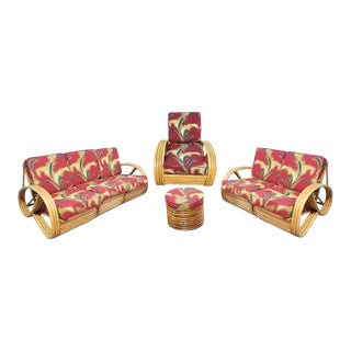 Restored Rattan 3/4 Pretzel Arm 4 Piece Sofa Lounge Living Room Set For Sale