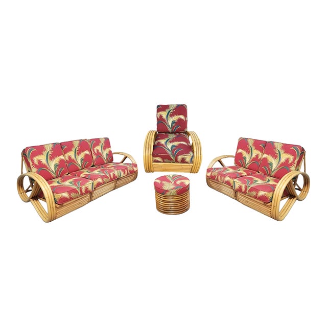 Restored Rattan 3/4 Pretzel Arm 4 Piece Sofa Lounge Living Room Set For Sale