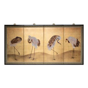 "Red-Crowned Cranes", Painted Chinese Screen