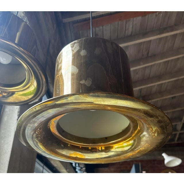 Mid-Century Modern Mid-Century Modern Italian Brass Hat Pendant 1950 For Sale - Image 3 of 7