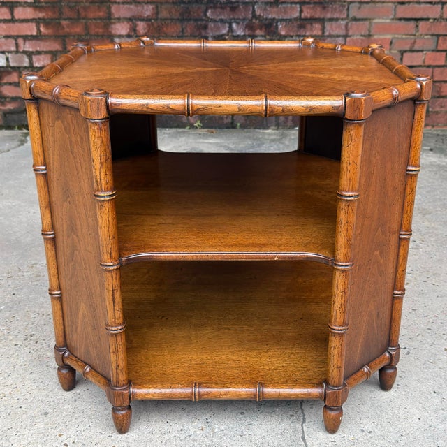 Late 20th Century 1970s Henredon Attributed Faux Bamboo Octagonal Tiered Side Table - Palm Beach Regency Style For Sale - Image 5 of 12