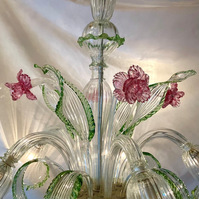 Transparent Vintage Venetian Glass Chandelier For Sale - Image 8 of 16