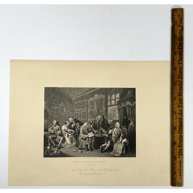 Black Antique Hogarth Steel Engravings: Marriage A La Mode, Set of 6 c. 1880 For Sale - Image 8 of 9