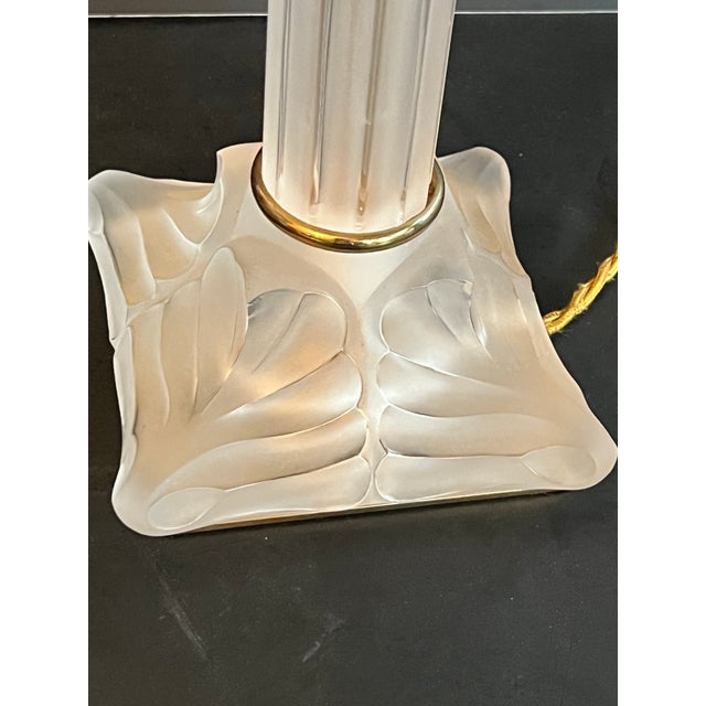 Rare Vintage 1970's Lalique France Frosted Crystal Olympia Table Lamp For Sale - Image 10 of 11