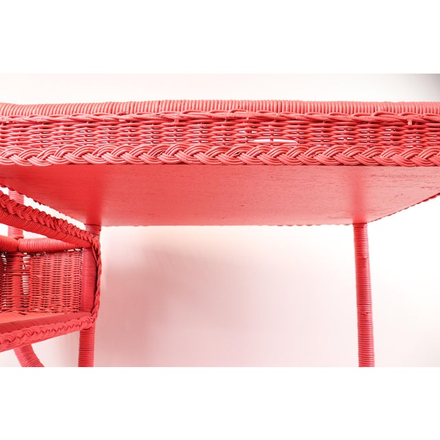 Late 20th Century Vintage Wicker Bar Cart in Coral Pink For Sale - Image 5 of 12