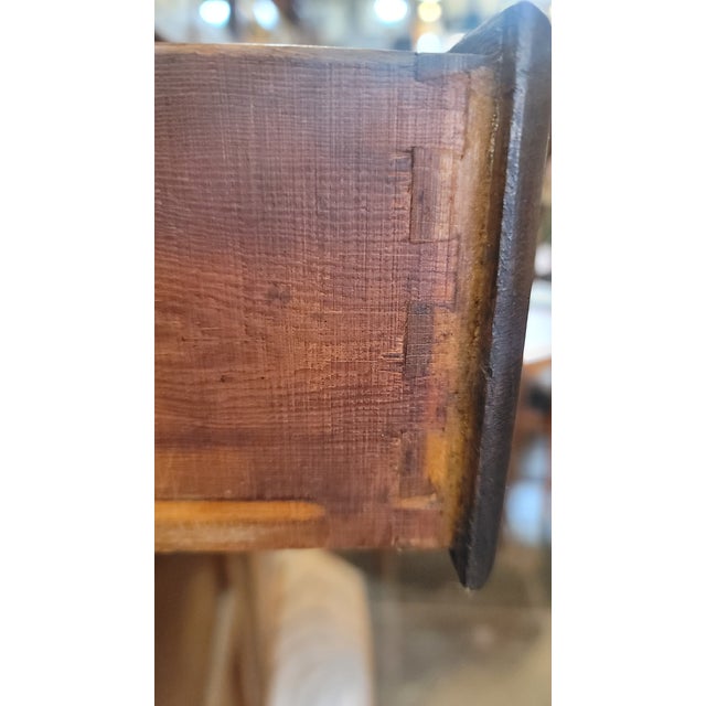 Brown Antique Maidsaver Lusty Hoosier Kitchen Cabinet Carved Oak With Stained Glass Doors For Sale - Image 8 of 12