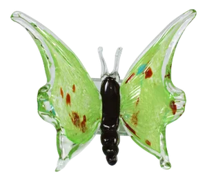 Large Hand-Blown Butterfly Glass Art on Crystal Base