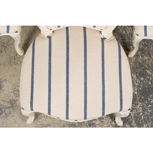 Late 19th Century Antique French Louis XV Style Painted Provincial Dining Chairs in Striped Jacquard – Set of 8 For Sale - Image 5 of 18