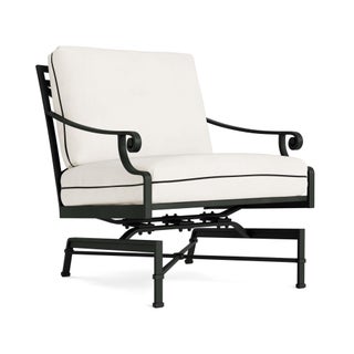 Brown Jordan Venetian Motion Lounge Chair in Black Jade with Sea Salt and Castaway Welt Cushions For Sale