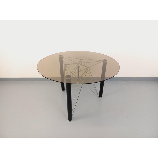 Vintage Round Dining Table in Smoked Glass with Black Metal and Chrome Metal, 1980s For Sale - Image 12 of 18
