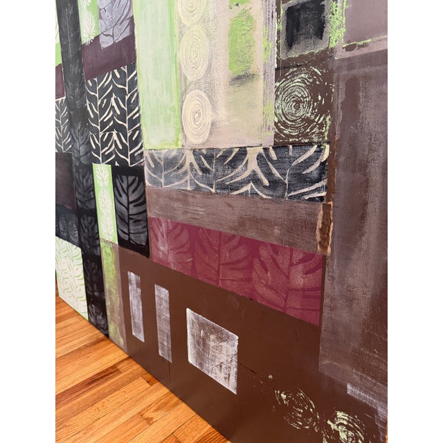 Abstract Original Art on Canvas. Large painting using a large Monstera leaf stencil to create an Abstract Pattern. Paint:...