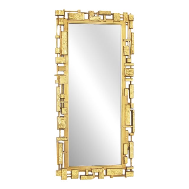Mid-Century Brutalist Gold Leaf Gilt Mirror from Syrocco, New York, 1970 For Sale