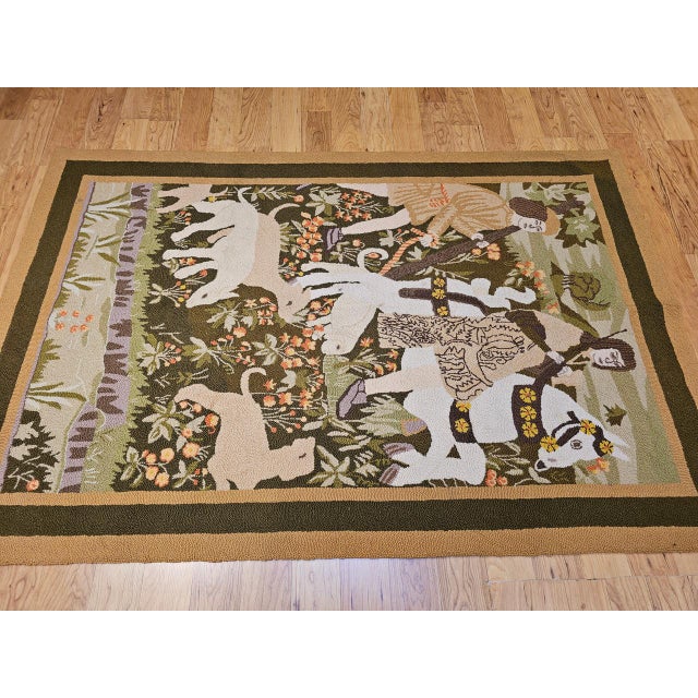 Vintage American Hand Hooked Rug, Wool & Cotton, Forest Scene Design, 4x6 For Sale - Image 4 of 14