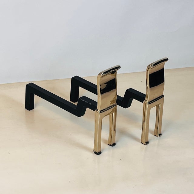Virginia Metalcrafters Pair of Polished Bronze Andirons by Nancy Ruben for Virginia Metalcrafters For Sale - Image 4 of 7