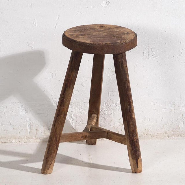Brown Antique Primitive Stool, 1900 For Sale - Image 8 of 8