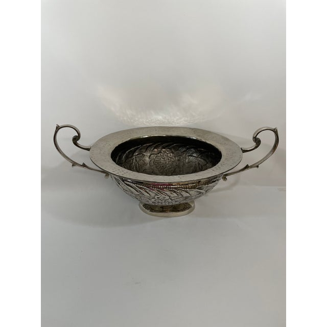 Victorian Vintage Silverplated Hammered Repousse Jardiniere Centerpiece With Handles For Sale - Image 3 of 16