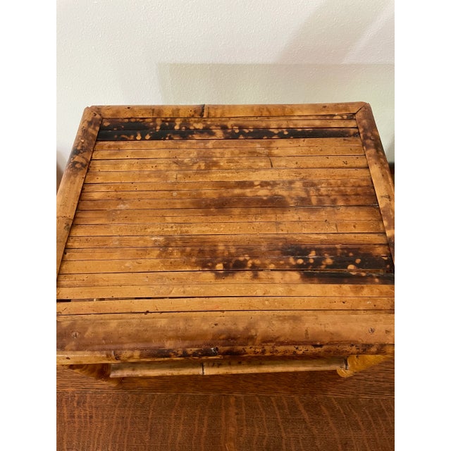 Chinoiserie Vintage 1970’s Large Scorched Bamboo Plant Stand or Riser For Sale - Image 3 of 7