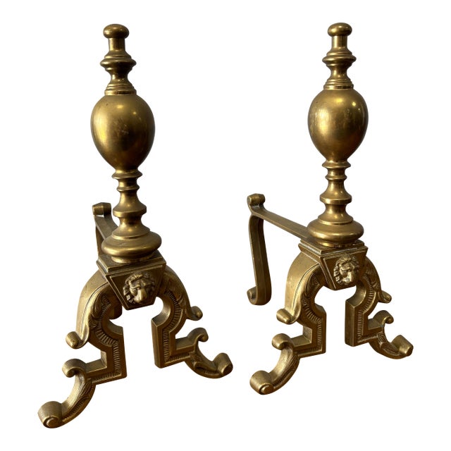 Vintage English Brass Andirons For Sale
