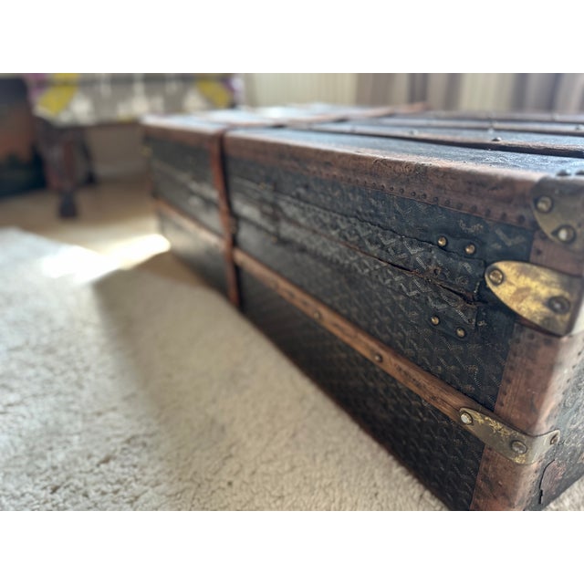 Antique Steamer Trunk in Chevron Canvas from Goyard, France, 1900 For Sale - Image 6 of 18
