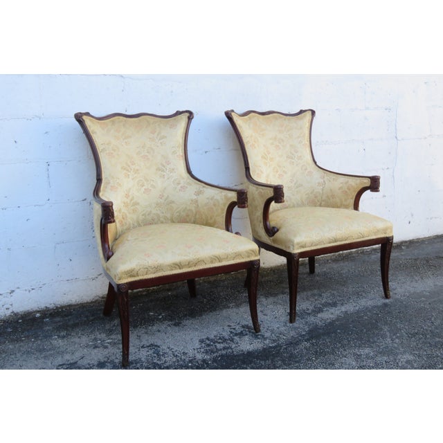 These wonderful Chairs are made out of wood, solid wood, solid mahogany, and fabric. These beautiful chairs have elegant...