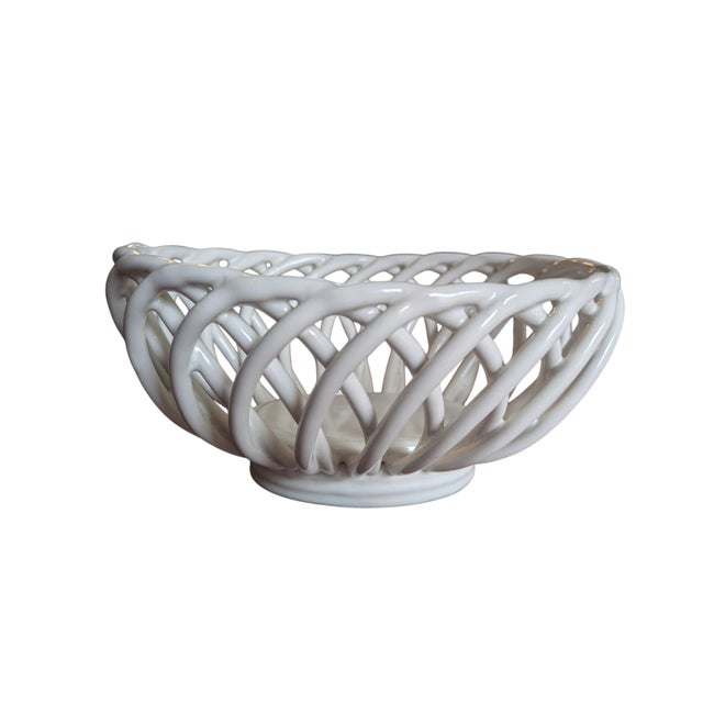 Vintage Stoneware Ceramic Pottery Lattice Fruit Bowl For Sale - Image 10 of 11