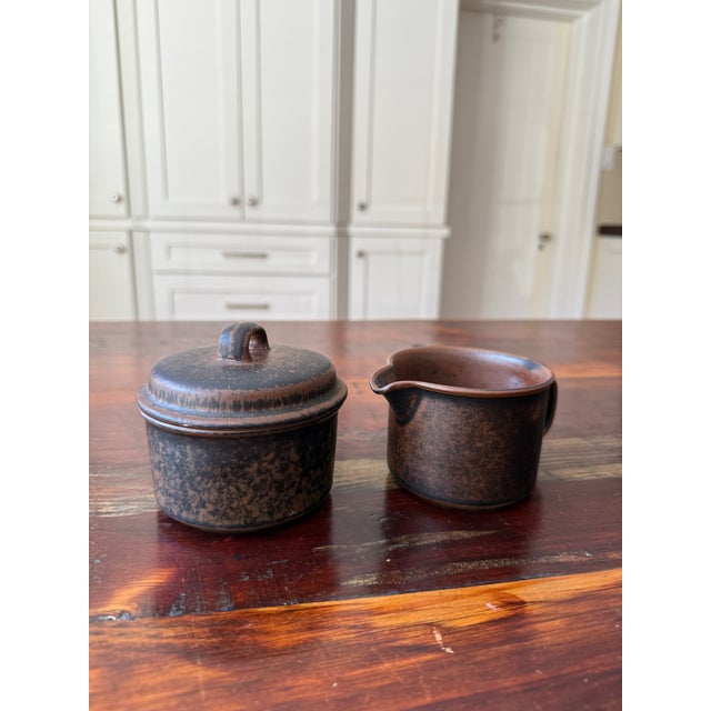 Vintage Arabia Finland "Ruska" Sugar Pot and Creamer, c. 1970s. These are part of Arabia's iconic "Ruska" dinnerware...