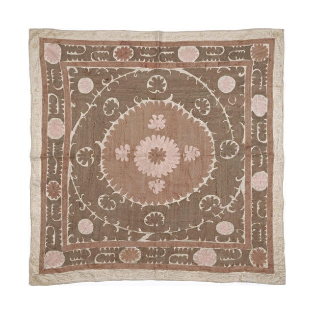 Decorative Vintage Suzani from Samarkand, circa mid-1960s. Dimension; 55'' x 56'' inches / 140 x 143 cm / 4'7'' x 4'8''...