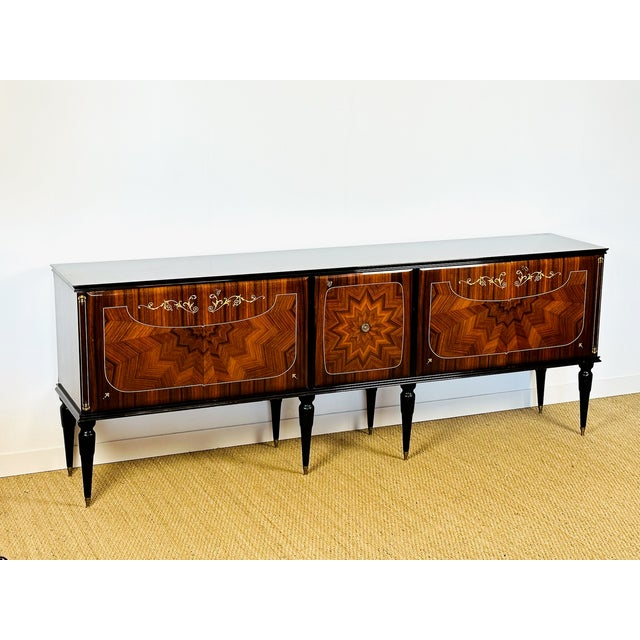 Low French Modernist Sideboard in Marquetry by André Arbus, 1950s For Sale - Image 16 of 16