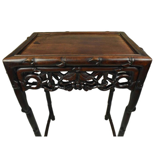 Chinese Early 20th Century Floral Bamboo Design Carved Rosewood Side Table - Plant Stand For Sale - Image 3 of 16