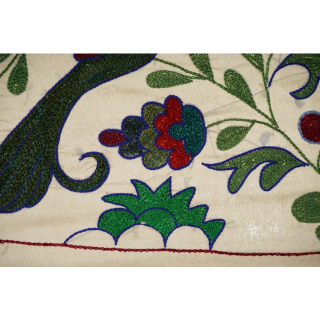 White Decorative Suzani Embroidered Cotton Cloth For Sale - Image 8 of 10