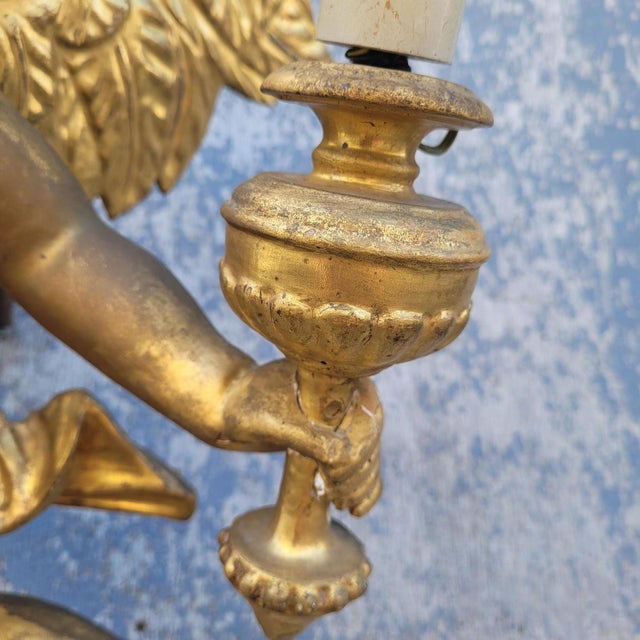Gold 19th Century Winged Putto in Gilded Wood, Italy For Sale - Image 8 of 17