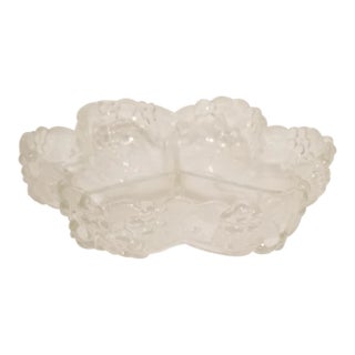 Large Vintage Frosted Lead Crystal Grapes Tri-Divided Serving Dish For Sale