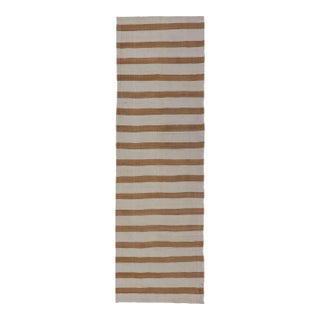 Mid 20th Century Vintage Turkish Kilim Rug With Horizontal Stripes in Light Brown and Cream For Sale