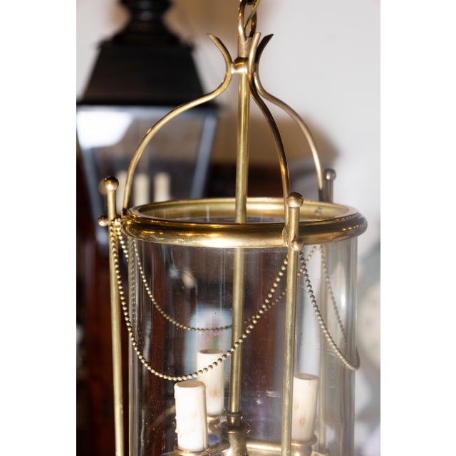 Mid 20th Century Elegant French Brass and Glass Lantern Chandelier, circa 1940 For Sale - Image 5 of 8