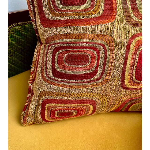 Pair of Newport Art Deco Geometric Red & Gold Throw Pillows — Decorative Accent Set For Sale In Greensboro - Image 6 of 6