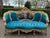 1900s French Louis XVI Blue Velvet / Green Beech Sofa Set 3pc For Sale - Image 13 of 16