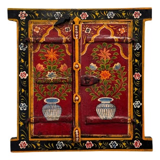 Indian Painted Wood Window Frame For Sale