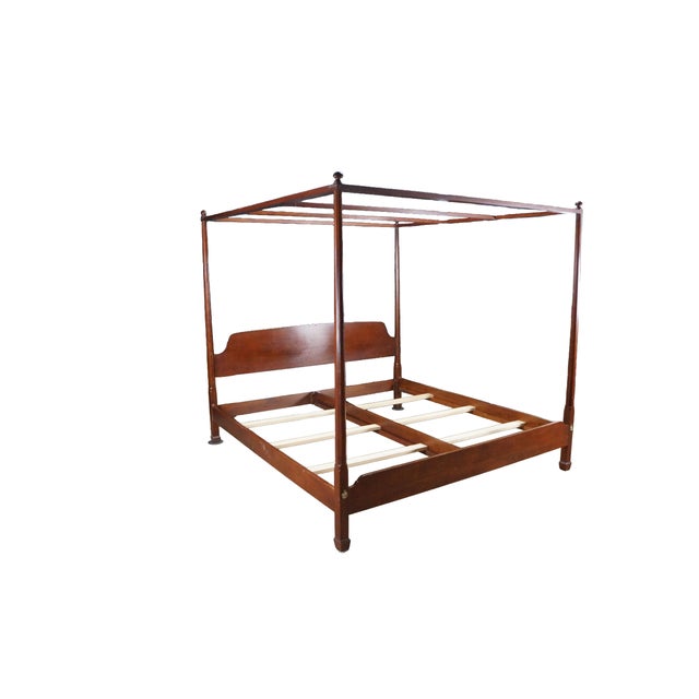 American Vintage Harden Furniture Solid Cherry Colonial Pencil Post King Size Tester Bed For Sale - Image 3 of 17