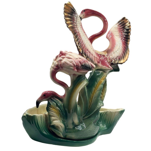 Ceramic 1956 Ceramic Flamingo Tropical Pond Indoor Planter by Lane & Company California For Sale - Image 7 of 12