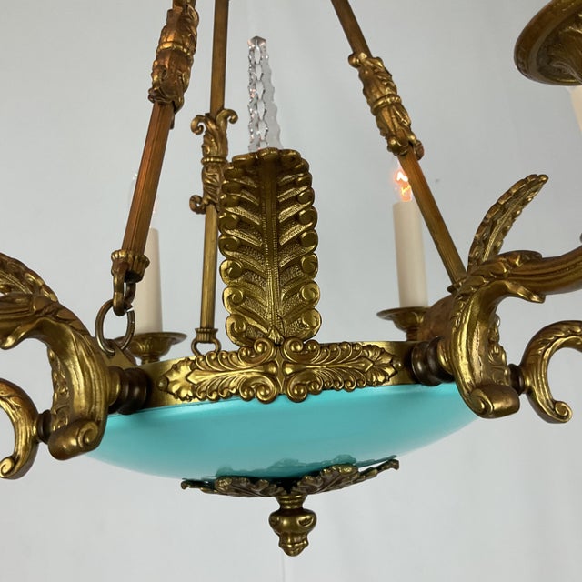 1950s Small Brass and Enamel Empire Chandelier For Sale - Image 13 of 14