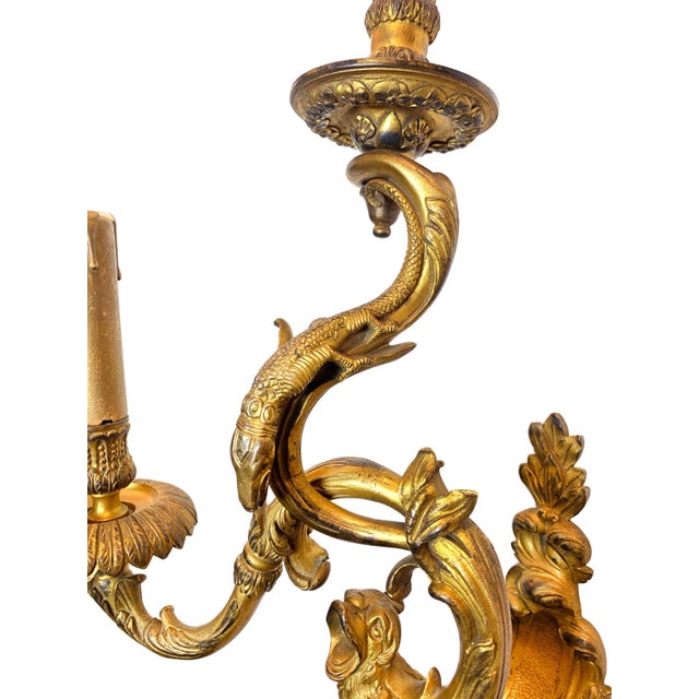 Gold 19th Century Louis XV Style Ormolu Two-Branch Wall-Lights After André-Charles Boulle - A Pair For Sale - Image 8 of 12