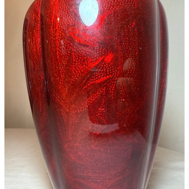 Red Antique Japanese Ginbari Red Foil Enamel Bird Bamboo Bronze Guilloche Vase Asian For Sale - Image 8 of 18