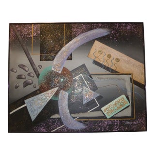 1980s Memphis Style Abstract Mixed-Meida on Canvas Signed by David H For Sale